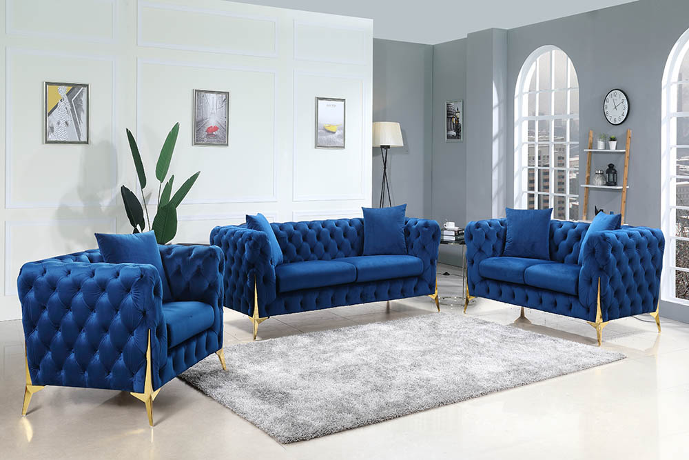 SF1013 Blue 3+2+1 Tufted Sofa