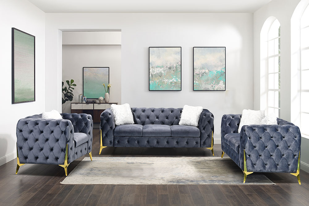SF1013 Grey 3+2+1 Tufted Sofa