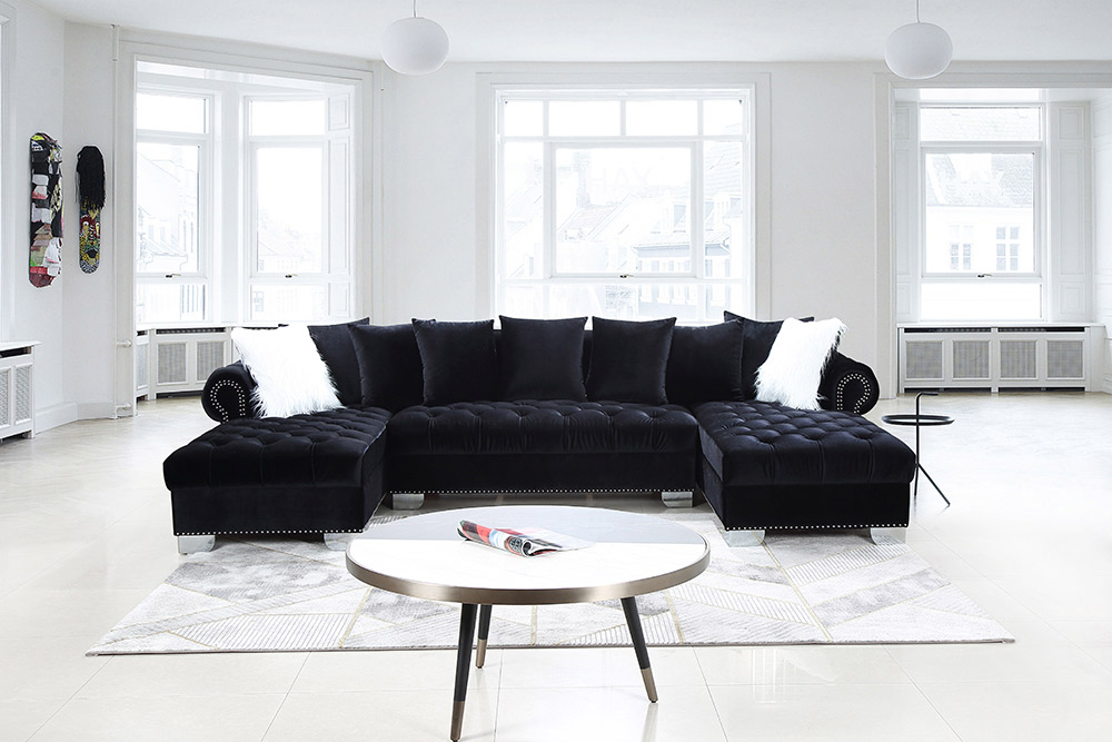 SF1930 Black Sectional Sofa