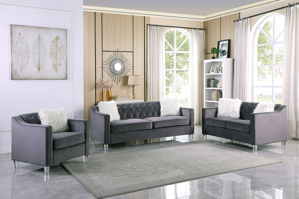 SF1923 Grey 3+2+1 Tufted Sofa